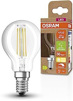 OSRAM Lampada LED SUPERSTAR+ CLASSIC P FIL 40, E14, sfera, 2.9W, 470lm, 2700K, luce bianca calda, dimmerabile, filamento LED, basso consumo energetico, classe di efficienza energetica B