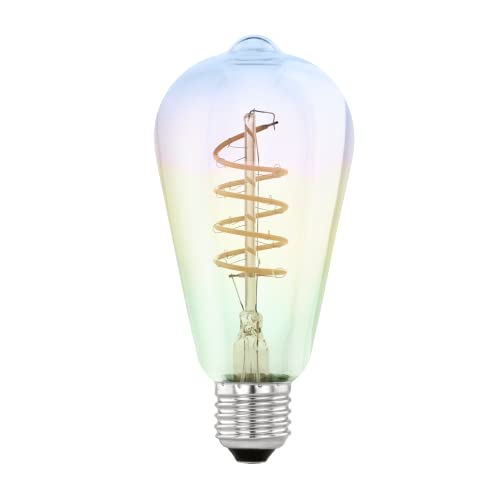 Eglo lampadina LED E27 dimmerabile colorata, lampadina a spirale scintillante, lampadina arcobaleno, 4 Watt, 200 Lumen, bianco caldo, 2000k, lampadina Edison ST64, Ø 6,4 cm