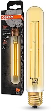 OSRAM Lampada LED Vintage 1906 Classic Tubular FIL, E27, tubolare, oro, 4W, 400lm, 2000K, luce bianca molto calda, filamento magnetico, basso consumo energetico, lunga durata