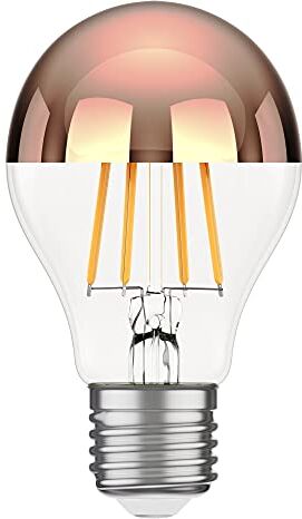 ledscom.de Lampadina LED E27, A60, bianco caldo (2600 K), 7,5 W, 839lm, testa a specchio (oro rosa), forma della lampadina, filamento, Edison, vetro, LED, lampadina, base E27, lampada a risparmio