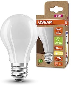 OSRAM Lampada LED SUPERSTAR+ CLASSIC A GLFR 60, E27, goccia, 4.3W, 806lm, 2700K, luce bianca calda, dimmerabile, filamento LED, basso consumo energetico, classe di efficienza energetica B