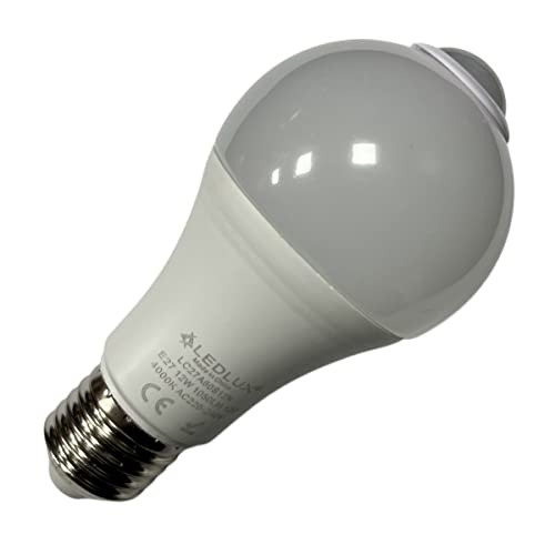 LEDLUX Lampadina Led E27 con Sensore di Movimento, 220V 12W 1050 Lumen (1, Bianco Neutro 4200K)