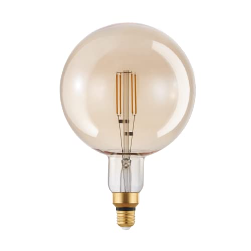 Eglo LED E27 dimmerabile, lampadina vintage ambra di grandi dimensioni, globo di luce retrò, 4,5 Watt (equivalente a 40 Watt), 470 Lumen, illuminante bianco caldo, 2200k, G200, Ø 20 cm