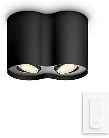 Philips White Ambiance Pillar, 2 Faretti Led Smart, Lampadina GU10 Inclusa, Telecomando Dimmer Switch Incluso, Dimmerabile, Bluetooh, 2 x 5.5 W, Nero