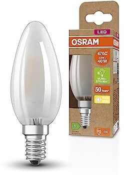 OSRAM Lampada LED SUPERSTAR+ CLASSIC B GLFR 40, E14, candela, 2.5W, 470lm, 2700K, luce bianca calda, tecnologia a filamento LED, basso consumo energetico, classe di efficienza energetica B