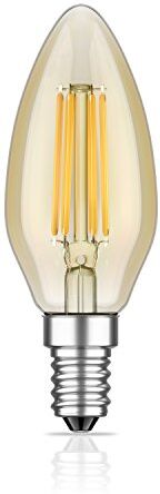 ledscom.de Lampadina LED E14, candela, bianco extra caldo (2500 K), 4,1 W, 458lm, color oro, lampadina, base E14, lampada a risparmio energetico, LED classico, lampadina, filamento, vetro, ricambio,