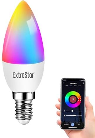 EXTRASTAR Lampadina Alexa E14 Wifi,2700k-6500k,Lampadine LED Intelligence RGBCW 4.9W Wifi, Compatibile con Alexa e Google Home