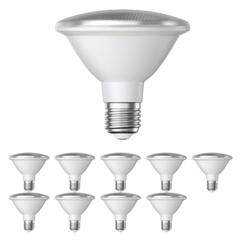 ledscom.de 10 pezzi lampadina LED E27, PAR30 collo corto, bianco caldo (2700 K), 12,9 W, 994lm, 42°, specchio riflettore (argento)