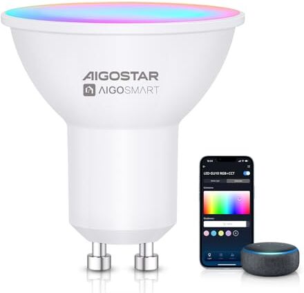 Aigostar 6.5W GU10 Lampadine Alexa Bluetooth Mesh (Telecomando non incluso), Lampadina Smart Works with Alexa, Lampadina GU10 Smart LED 555LM RGB & CCT(2700K-6500K), 1 Unità