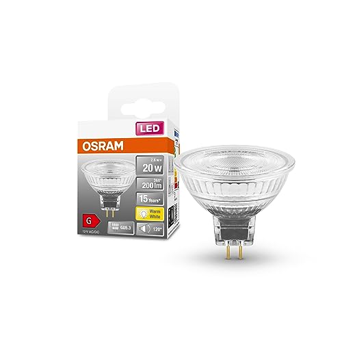 OSRAM Lampada LED LED SPOT MR16 GL 20 con riflettore, a bassa tensione, attacco retrofit GU5.3, 2.6W, 200lm, 2700K, luce bianca calda, basso consumo energetico, lunga durata, luce immediata