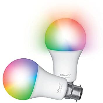 Trust WiFi B22 Lampadina Smart Multicolore, Compatibile con Alexa e Google Nest, Lampadina LED, Hub non Necessario, 2.4GHz Lampada WiFi, Luce LED Fredda e Calda, Bianca e Multicolore 2 Pezzi