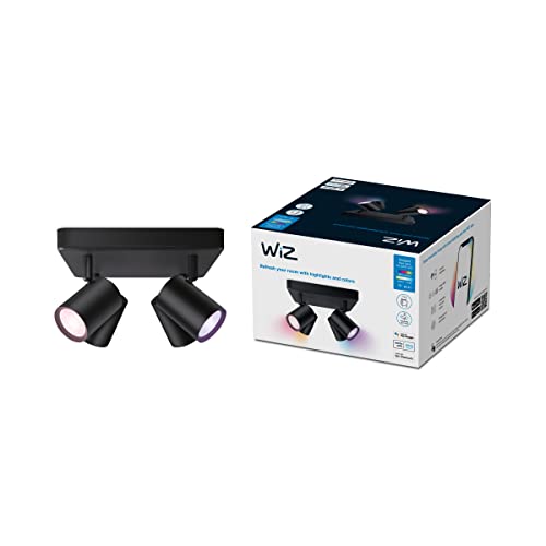 WiZ Faretto Smart LED Imageo WiFi, Base Quadrata, Luce Bianca o Colorata Dimmerabile, GU10, 4 x 5W, Nero, Tecnologia SpaceSense, Controllo Vocale (Alexa, Apple HomeKit, Google Home)