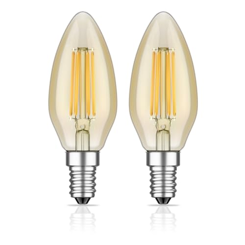 ledscom.de 2 pezzi lampadina LED E14, candela, bianco extra caldo (2500 K), 4,1 W, 458lm, color oro
