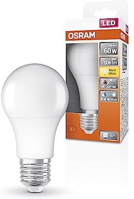 OSRAM Lampada LED SUPERSTAR+ CLASSIC A 60 FR, attacco E27, goccia, 9.4W, 806lm, 2700K, luce bianca calda, componente blu e affaticamento visivo notevolmente ridotti, consumo energetico molto basso