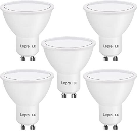 Lepro Lampadine LED GU10 4W, 345 Lumen, Luce Naturale Bianca 5000K, Faretti LED Interno per Ufficio, Cucina, Soggiorno, Angolo del Fascio 100°, Non Dimmerabile Confezione da 5