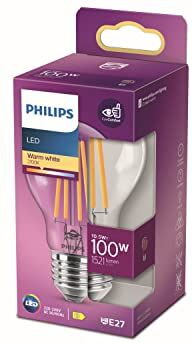 Philips LED Lampadina a Filamento, Equivalente a 100 W, Attacco E27, Luce Bianca Calda, Non Dimmerabile