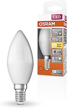 OSRAM Lampada LED SUPERSTAR+ CLASSIC B 25 FR, attacco E14, candela, 2.8W, 245lm, 2700K, luce bianca calda, componente blu e affaticamento visivo notevolmente ridotti, consumo energetico molto basso