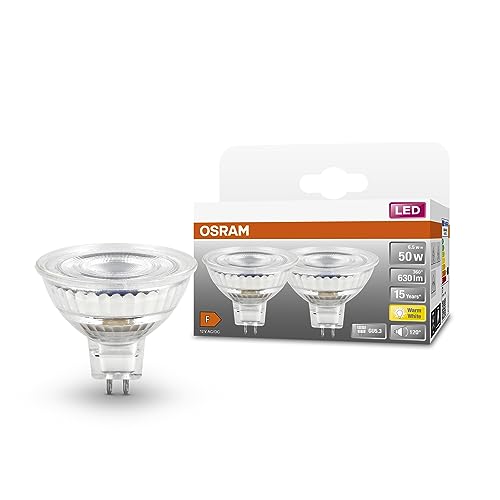 OSRAM Lampada LED LED SPOT MR16 GL 50 con riflettore, a bassa tensione, GU5.3, confezione doppia, 6.5W, 630lm, 2700K, luce bianca calda, consumo energetico molto basso, lunga durata, luce immediata
