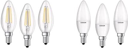 Osram Lampadine LED Candela, 4W Equivalenti 40W, Attacco E14, Luce Calda 2700K, Confezione da 3 & Lampadina LED E14 BASE Classic B 40   4,9 W 40 W equivalente a incandescenza