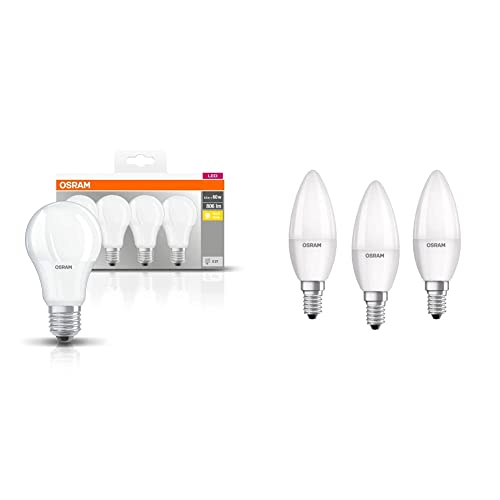 Osram lampadina a forma di base Classic lampada a LED, plastica, Luce Bianca Calda, E27, 8.5 W & Lampadina LED E14 BASE Classic B 40   4,9 W 40 W equivalente a incandescenza, lampadina a LED