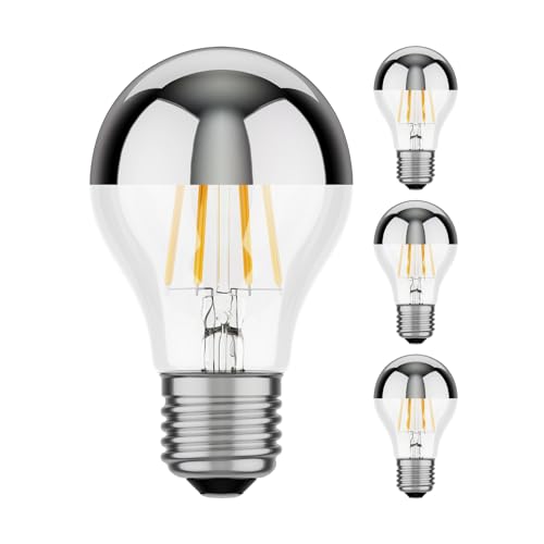 ledscom.de 4 pezzi E27 lampadina LED, A60, bianco caldo (2700 K), 6 W, 667lm, testa a specchio (argento)