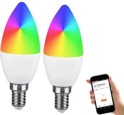 LEDLUX 2 Pezzi Lampade Led Smart, Faretto Led WiFi, RGB + CCT, Dimmerabile APP, Compatible Con Amazon Alexa Google Home (E14 C37 4.5W)