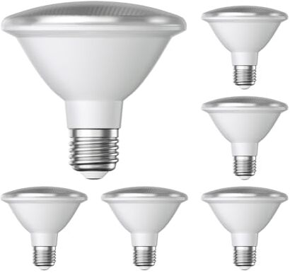 ledscom.de 6 pezzi E27 lampadina LED, PAR30 collo corto, bianco caldo (2700 K), 12,9 W, 994lm, 42°, specchio riflettore (argento)