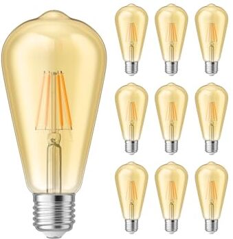 ledscom.de 10 pezzi E27 Lampadina LED, ST64, bianco extra caldo (2200 K), 4 W, 489lm, colore oro