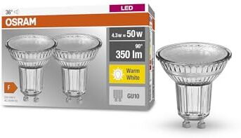 Osram Lampada del riflettore a LED PAR16 (GU10), 4.3 W, Bianco caldo, Non Dimmerabile, GU10, Sostituzione 50 W, 2 pacchetti