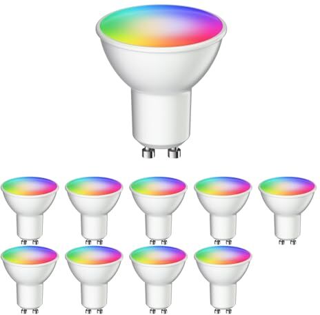 ledscom.de 10 lampadine GU10 LED RGB, PAR16, bianco caldo bianco freddo (2900-6200 K), 5,5 W, 473lm, 103°, Smart Home, WLAN, Alexa, opaco