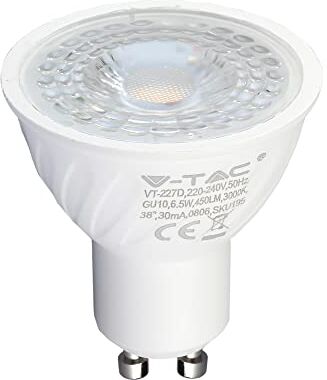 V-TAC Lampadina LED con Attacco GU10, 6,5W (Equivalenti a 60W), 480 Lumen, Luce Bianca Naturale 4000K Massima Efficienza e Risparmio Energetico