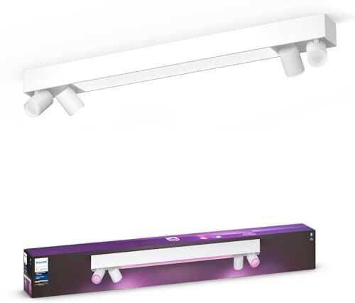 Philips White and Color Ambiance Centris, Plafoniera Smart LED integrato, 4 Faretti laterali orientabili, Bluetooh, Bianca