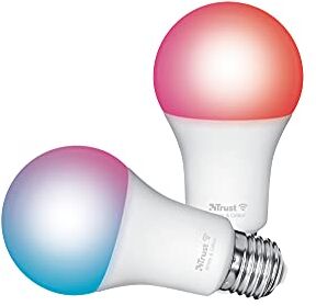 Trust WiFi E27 Lampadina Smart Multicolore, Compatibile con Alexa e Google Nest, Lampadine LED E27, Hub non Necessario, 2.4GHz Lampada WiFi, Luce LED Fredda a Calda, Bianca e Multicolore 2 Pezzi