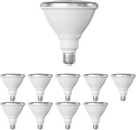 ledscom.de 10 pezzi lampadina LED E27, PAR38 collo corto, bianco caldo (2700 K), 15,7 W, 1152lm, 42°, specchio riflettore (argento)