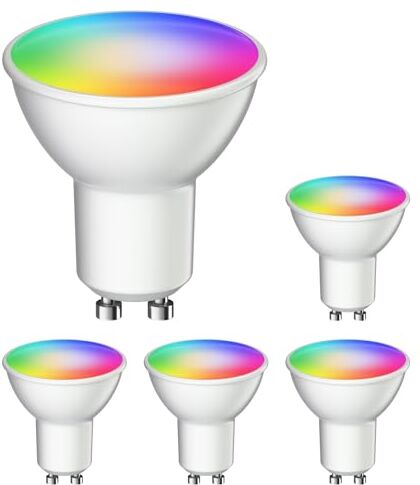 ledscom.de 5 pezzi GU10 LED RGB, PAR16, bianco caldo bianco freddo (2900-6200 K), 5,5 W, 473lm, 103°, Smart Home, WLAN, Alexa, opaco