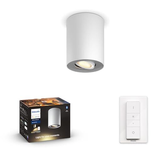 Philips White Ambiance Faretto Smart Pillar, Lampadina Hue Smart LED GU10 inclusa, Bluetooh, 50W, Bianco, Telecomando Dimmer Switch Incluso