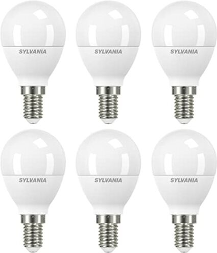 SYLVANIA Mini Globe Lampadina LED smerigliata, E14, 5 W, 470 lumen, bianco caldo 2700 K, confezione da 6