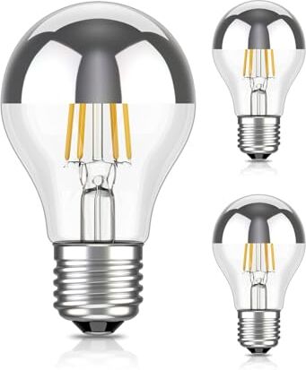 ledscom.de 3 pezzi E27 lampadina LED, A60, bianco caldo (2700 K), 4,1 W, 461lm, specchio per la testa (argento)