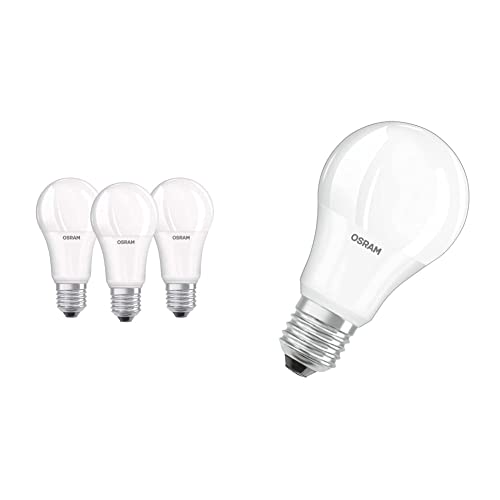 Osram Base Clas a Lampada LED E27, 13 W, Luce Calda, 3 Unità (Confezione da 1) & Lampadina LED a Goccia, Luce Calda, E27, 60 W Equivalenti