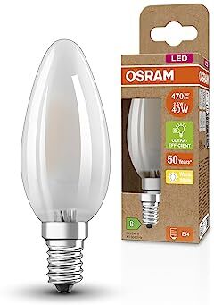 Osram Lampada LED SUPERSTAR+ CLASSIC B GLFR 40, E14, candela, 2.5W, 470lm, 2700K, luce bianca calda, tecnologia a filamento LED, basso consumo energetico, classe di efficienza energetica B