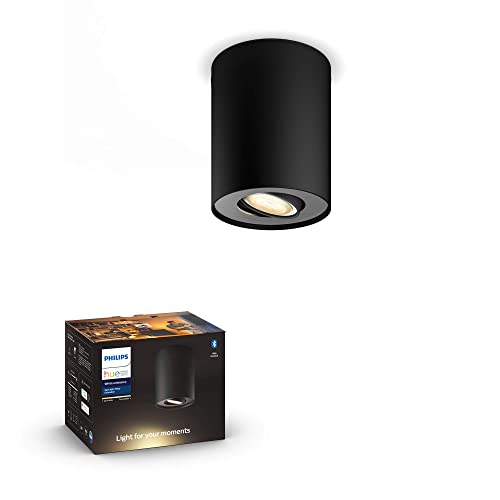 Philips White Ambiance Pillar, Estensione Faretto Led Smart per Kit Base Pillar, Lampadina GU10 Inclusa, Bluetooh, 5.5 W, Nero