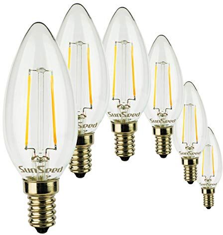 SUNSEED 6x Lampadina E14 Filamento LED 2W Candela C35 250 Lm Luce Naturale 4000K