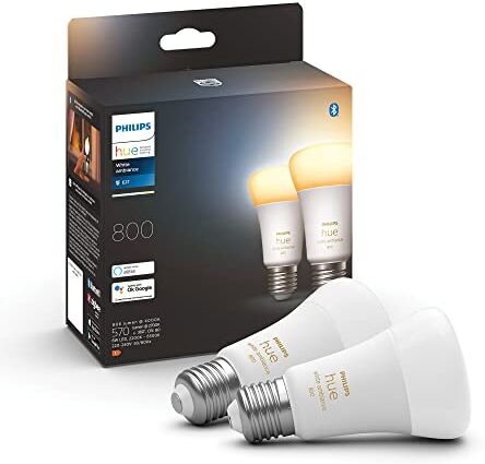 Philips White Ambiance 2 Lampadine LED Smart, Bluetooh, Attacco E27, 6W, Dimmerabili, Luce Bianca da Calda a Fredda, Bianco