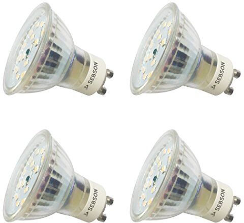 SEBSON ® 4x RA95 + flicker free, GU10 LED 5W Lampadina dimmerabile (pari a 30W), 350lm, bianco caldo 3000K, 230V, ø50x57mm