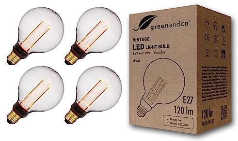 greenandco 4x lampadina a LED dimmerabile di design vintage in stile retrò E27 G95 3,5W 120lm 1800K 320° 230V, claro, nessun sfarfallio