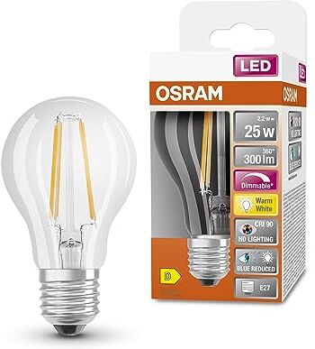 OSRAM Lampada LED SUPERSTAR+ CLASSIC A FIL 25, E27, goccia, 2.2W, 300lm, 2700K, luce bianca calda, componente blu e affaticamento visivo notevolmente ridotti, dimmerabile, basso consumo energetico