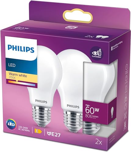 Philips Lampadina LED Goccia, 2 Pezzi, Equivalente a 60W, Attacco E27, Luce Bianca Calda, non Dimmerabile