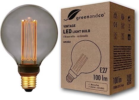 greenandco ® lampadina a LED di design vintage in stile retrò E27 G95 4W 100lm 1800K 320° 230V, grigio fumo, nessun sfarfallio, non dimmerabile