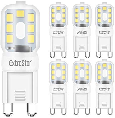 EXTRASTAR Lampadina LED G9, 2.5W Equivalente a 20W Lampada Alogena, luce bianco freddo 6500K Non-Dimmerabile 360 Grado, 6 Pezzi