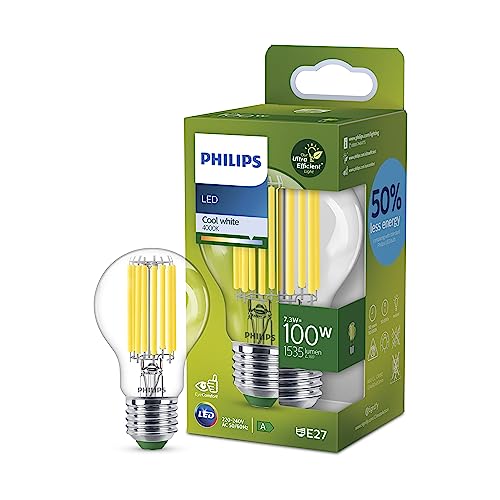 Philips LED Lampadina Goccia a Filamento Classe A, 100W, E27, Luce Bianca Fredda, Non Dimmerabile